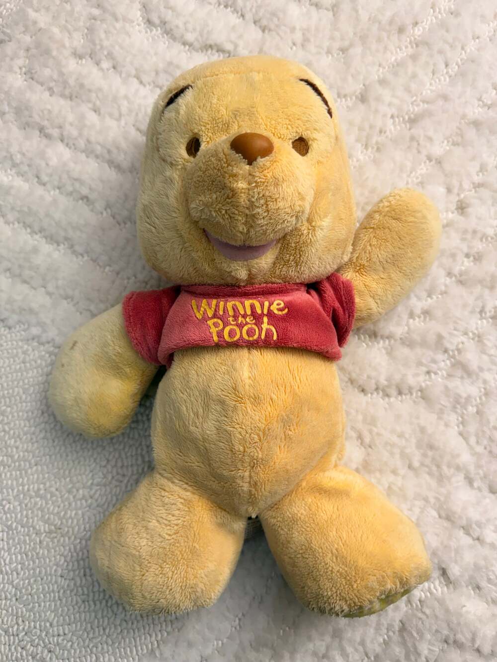 Disney Winnie the Pooh Plush 12-Inch Red Shirt Fair Condition (234_Q)